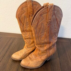 Vtg Miss Capezio Western Cowboy Boots Tan Marbled Leather Womens Sz 7.5